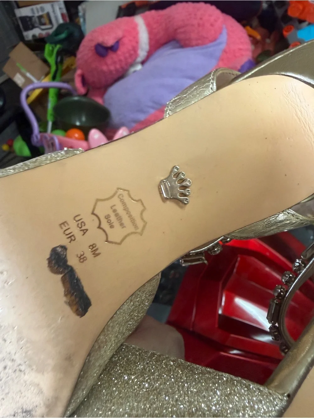 Nina Gold Glitter Pointed Toe Jeweled Slingback Heels